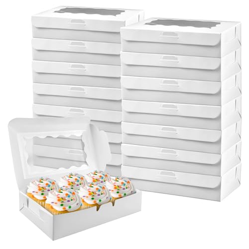 15 Pièces Boîtes en Carton Blanc avec Fenêtre Transparente, 17,8x10,9x3,8 cm Boite Cupcakes, Boîte à Gâteau en Papier Kraft avec Fenêtre Transparente,...