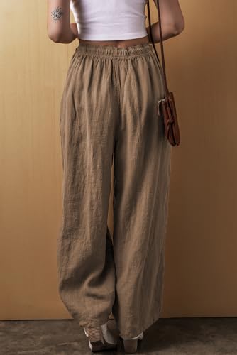 Comfortable Cotton Linen Blend Pants with Natural Waistline - Desert Palm2