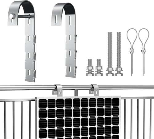 2 Stück Balkonkraftwerk Haken 304 Edelstahl, Solarpanel Halterung Haken Balkon inkl. Montagezubehör für Solarmodule Balkongelände, Flachdach, Wohnmobile (Silber)