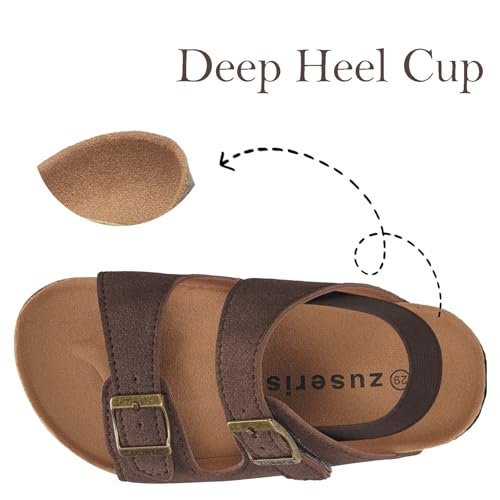 Image of ZUSERIS Kids Toddler Sandals Boys Girls Summer Slides | Soft Cork Footbed, Non-slip,Adjustable Straps,Comfort Suede Leather,Lightweight