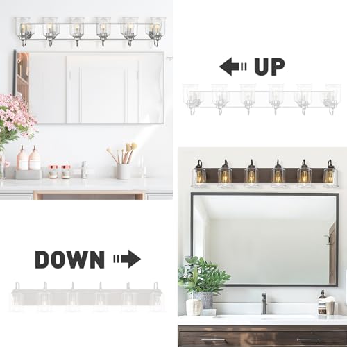 Image of zeyu 44 Inch Farmhouse Bathroom Vanity Lights, 6-Light Bathroom Light Fixtures with Clear Glass Shade, Oil Rubbed Bronze Finish, ZSL72B-6W ORB