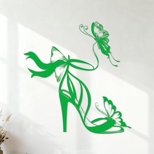 Stickers gravés Chaussures pour femmes Papillon Mode Fille 36x37.8cm Décoration de magasin Vert