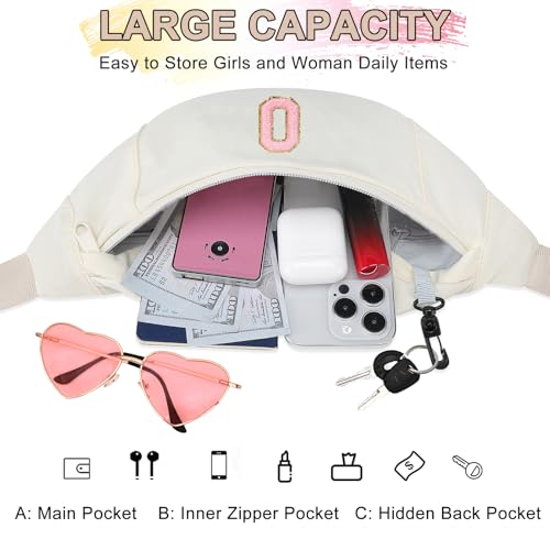 Image of Personalized Birthday & Graduation Gifts for Women - Trendy Initial Fanny Pack Waist Bag, Beige