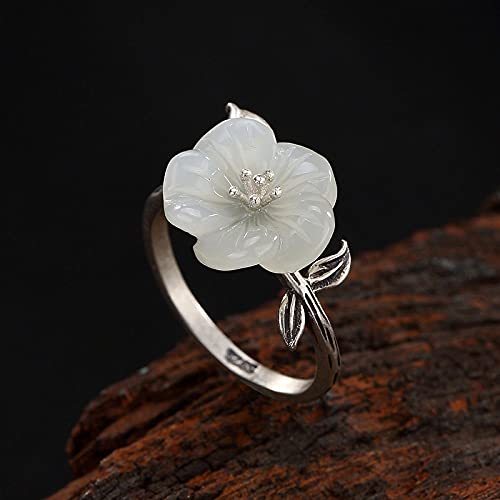 Bague ajustable femme style rétro floral en jade pour sublimer vos tenues quotidiennes