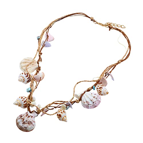 Amosfun Collar Corto de Conchas Hecho a Mano, con Conchas Naturales Y Cordón Encerado, Cierre Metálico. Collar Veraniego Colorido Ideal para Vacaciones, Fiestas, Bodas O Como Regalo. 56 X 3,4 X 0,3