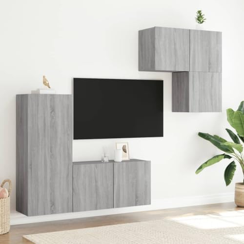 Mimdixy TV Board Fernsehtisch Holz, 4-TLG. Wohnwand Grau Holzwerkstoff Sideboard Wohnzimmer TV für Wohnzimmer, Büro Schlafzimmer – Bild 4