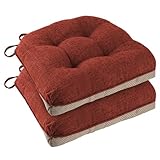 FlyGulls Chair Cushions for Dining Chairs 2 Pack Non Slip Kitchen Chair Cushions 18"x18"x3" Turfted Chair Pads Comfortable and Soft Seat Cushion with Ties (2, Rust)
