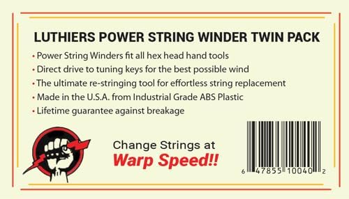 Ducks Deluxe Twin Power String Winder for Guitars & Basses - ABS Plastic - Fits 1/4" Hex Screwdriver