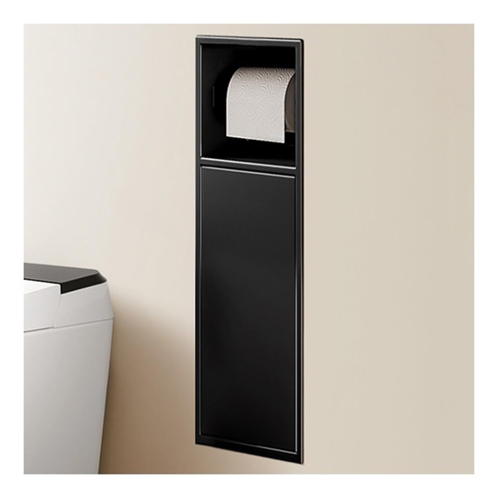 QUSYZD Black Stainless Steel Shower Niche with Double Shelves and Trash Can Recessed Wall Niche for Bathroom Storage,Black-60x28x13.5cm,Black-60x16.5x12.5cm