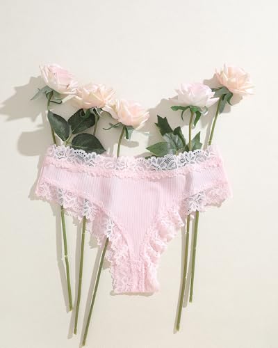 Image of Sth Big Womens Cotton Underwear Sexy Lace Brazilian Panties Soft Breathable Cotton Bikini for Ladies 6 Pack