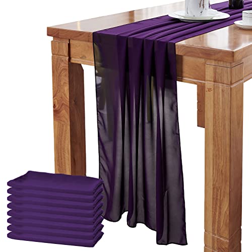 Delovo 8Packs Dark Purple Table Runner 27X120 Inches Long Sheer Chiffon Table Runner For Wedding Party Banquets Bridal Home Table Arches Cake Table Decoration #TOP19