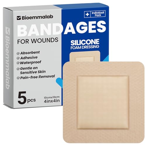 Image of Large Waterproof Bandages 4X4 Silicone Foam Dressing Sensitive Skin, 5 PCS