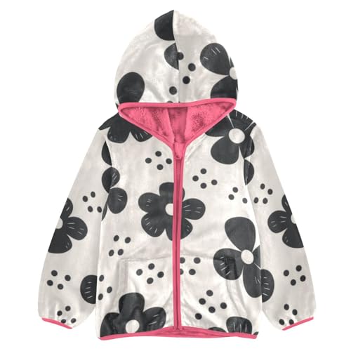 GuoChe Black Flowers Boy Hooded Fleece Jacket