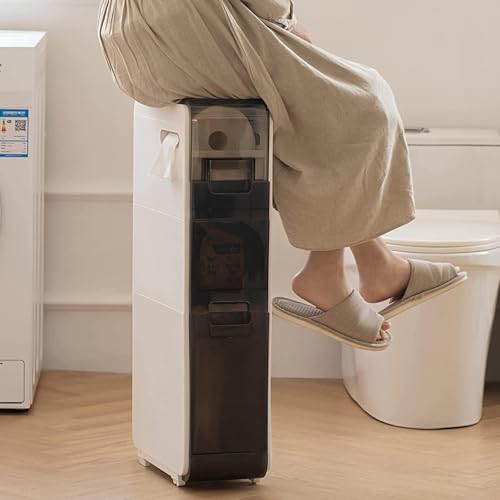3-Tiers Narrow Storage Cabinet,Sleek Free Standing Toilet Paper Holder,Small Bathroom Floor Cabinet,Slim Plastic Drawer Storage,Multifunctional Organizer,White,6.9''x16.1''x30.8''Lozovin-SNG)
