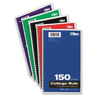 Cahier à spirale 3-subject ordinateur portable, College Rule, 150 feuilles/Pad [Lot de 2]