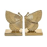 Two's Company Fluttering Golden Butterfly Bookends, 8.5-Inch, Aluminum