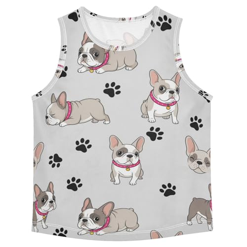 J JOYSAY Bulldog Paw Print Grey Boys Tank Top Sleeveless Muscle Shirts Quick Dry Active Sport Workout Kids T-Shirts 3-15T