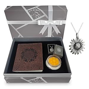 Flower Gift Box, Leather Journal, Aromatherapy Candle, Sterling Silver Necklace | Birthday Gifts for Women | Candle Gift Set for Women | Journal Gift Set for Women