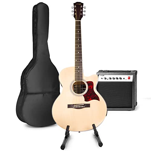 MAX ShowKit Set de Guitare Électrique Acoustique avec Support de Guitare – Bois, Idéal pour Débuter la Guitare - Les Beatles, Paul McCartney, John Lennon, RIngo Starr, George Harrison MAX ShowKit Set de Guitare Électrique Acoustique avec Support de Guitare - Bois, Idéal pour Débuter la Guitare