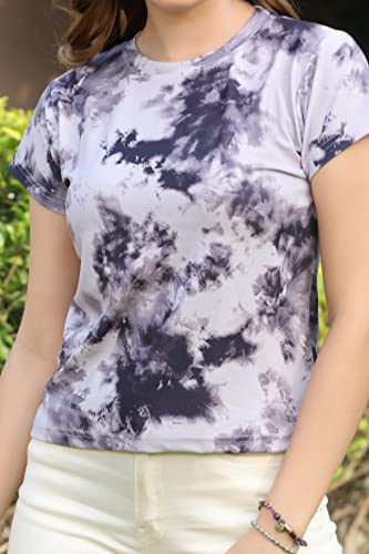 Image of Leriya Fashion Women's Rayon Regular Fit Striped Tie-Dye Top With Half Sleeves for Office Wear, Casual Wear Western Short Sleeve Pajama Sleep