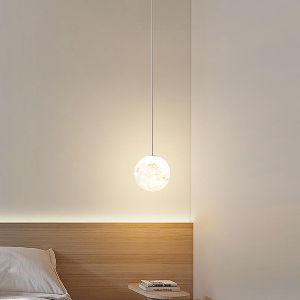 3D-Druck-Mond-Pendelleuchte, 3-W-LED-Beleuchtungskörper, Kinder-Kronleuchter mit weißer Milchkugel, Moderne Planet-Decken-Hängelampe für Jungen- und Mädchenschlafzimmer, Esszimmertisch