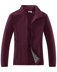 33, 000ft Damen Fleecejacke mit Durchgehendem Reißverschluss Stehkragen Damen Leichte Fleece Jacke Outdoor Damenjacke für Wandern und Freizeit, Weinrot M