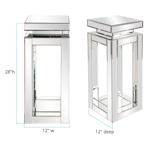 Image of Howard Elliott Collection Small Silver Mirrored Pedestal Accent Table for Home Decoration, Mirrored Finish Design End Table for Bedroom, Entryway or for Any Room, 12 x 12 x 28 Inches