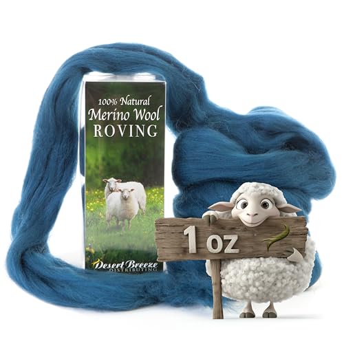 Image of Desert Breeze Distributing 100% Natural Merino Wool Roving - Premium Combed Top Merino Roving Wool - Tapestry, Spinning, Wet Felting & Needle Felting Supplies - 21.5 Micron - 1 oz, Color Teal Blue