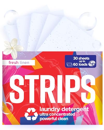 STRIPS Laundry Detergent Sheets Fresh Linen Scented (30ct, 60 loads)
