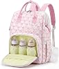 Mochila pañalera acolchada para mamá y bebé niña, grande, con patrón de moño rosa 2