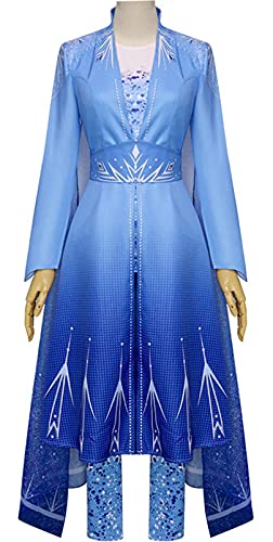 Elsa Cosplay Snow Queen Dress Women Froze Princess Blue Trailing Dress Elsa Queen Halloween Xmas Party Gown Fairy Skirt Kids (Child Elsa Dress, Medium(120))