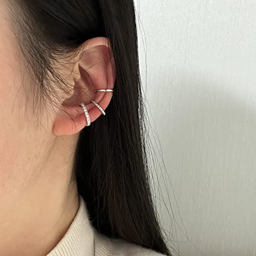 Ear Cuff Earrings For Women Cubic Zirconia Hoop Huggie Ear Cuffs For Women Non Piercing For Girls (A-3Pcs,Silver) #TOP2