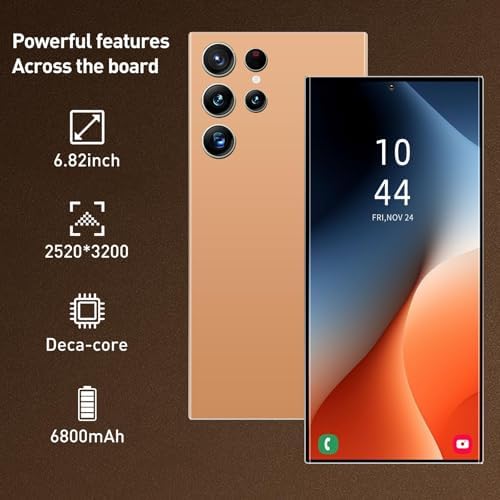 C24U Unlocked Phones,6.82 HD Screen 8+256GB Cell Phone,Built in Pen,Android 14 6800mAh Long Battery Life Smartphone,Dual SIM/Fingerprint Unlock/Face ID 5G Phone.(Orange)