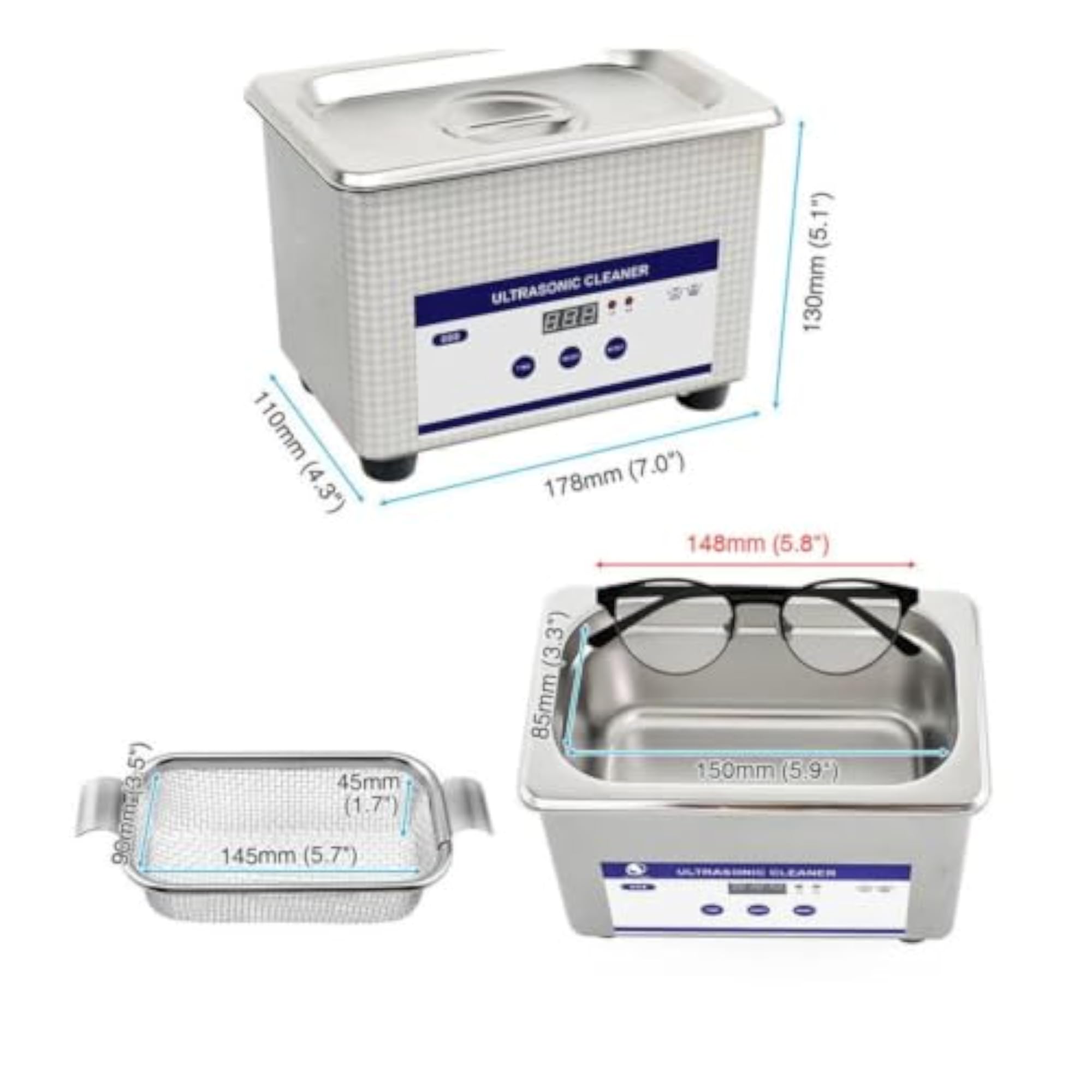 Digital Sonic Cleaner with Basket for Jewellery