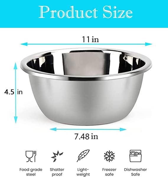 Miniatura 2 de meleg otthon Cuenco para mezclar de acero inoxidable, ensaladera de 5.8 cuartos de galón, cuencos de metal, lavabo de acero inoxidable, acabado de