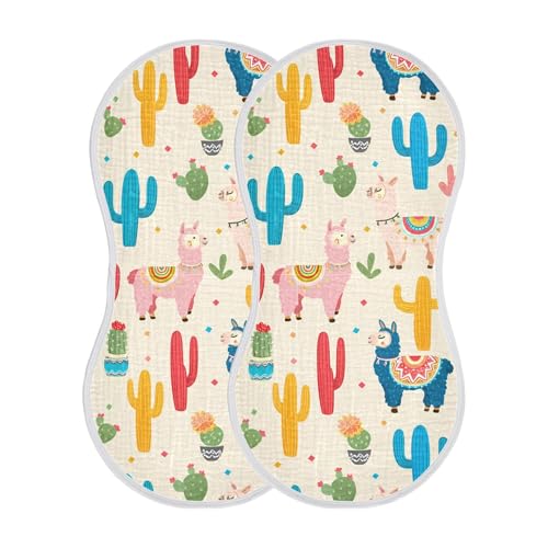 xigua Colorful Llamas Muslin Baby Burp Cloths Set of 4, Super Soft & Absorbent Burping Rags, Cotton Burp Clothes Shower Gift for Newborn, Baby Girls and Boys2
