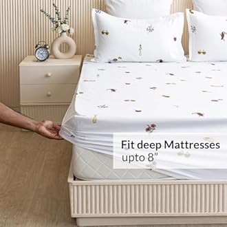 HOMEMONDE Cotton Fitted Bed Sheet for Single Size Bed, Printed Elastic Bedsheet (72 x 48 Inch) with 1 Pillow Cover | Breathable, Luxury Bedsheet (Multicolor) | Perfect for Home Decor & Gifting