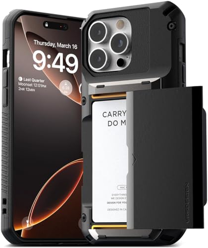 VRS DESIGN Damda Glide Pro Card Holder Case for iPhone 16 Pro Max (2024) Sturdy Semi Auto Card Slot Wallet [4 Cards] Case Designed for iPhone 16 Pro Max (2024) Logo Black