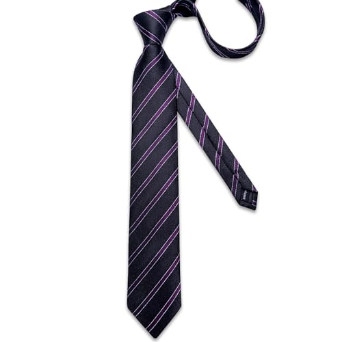 Image of DiBanGu Striped Tie Set for Men Silk Woven Plaid Necktie and Pocket Square Cufflinks Business Wedding