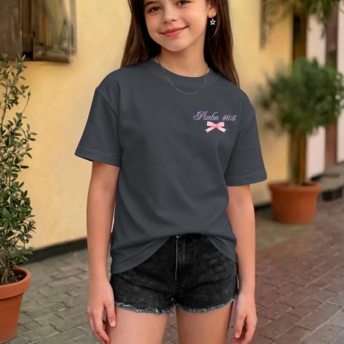 Image of Girls Christian Tees God is Within Her Jesus Shirt for Kids Faith Cute Graphic Bow Tshirt Inspirational Religious Top