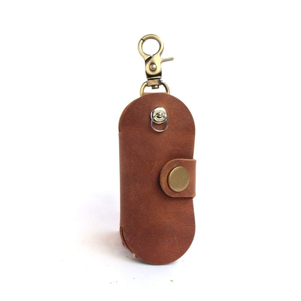 HandmadeHandmade Key Holder& Vintage Crazy Horse Leather Key Organizer, Snap Closure Key Case