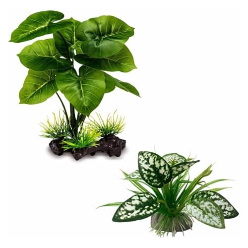 Reptile Artificial Plants, Terrarium Decorations, Aquarium Fish Tank Plant, Amphibian Habitat Hideout Accessories, M Set, 2 Pieces