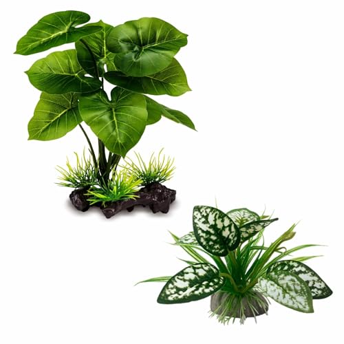 Reptile Artificial Plants, Terrarium Decorations, Aquarium Fish Tank Plant, Amphibian Habitat Hideout Accessories, M Set, 2 Pieces