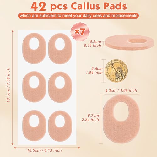 Shynek 42 Pcs Callus Pads Soft Felt Callus Oval Shape Cushion Pads for Bottom of Foot Self Adhesive Foot Callus Cushions, Corn Pads for Feet for Men and Women Pain Lessen Foot Care, Beige