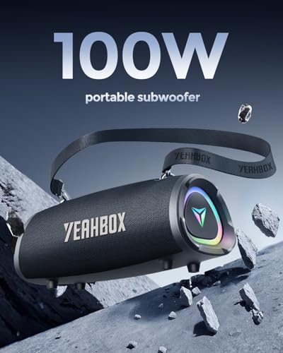 Image of YEAHBOX Sonic Boom Portable Bluetooth Speaker, 100W RMS / 120W Peak Power, Deep Bass Stereo Sound, RGB LED Light Show, Bluetooth 5.3, AUX /TF Card, Shoulder Strap, Portable Speaker for Party & Outdoor