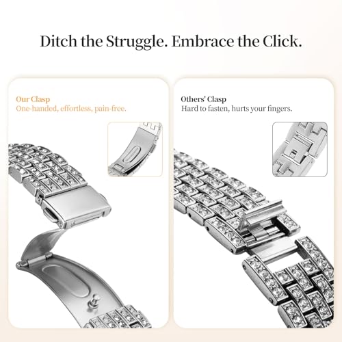 Image of wutwuk Diamond Band with Bling Case Compatible with Apple Watch Bands for Women 45mm, Sparkly Metal Strap with Crystal Protective Bumper for iWatch Series 9 8 7, 45mm Silver