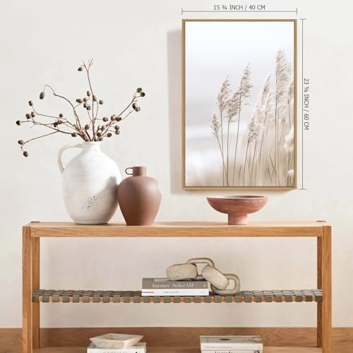 Image of Neutral Beach Pampas Grass Wall Art Boho Coastal Canvas Prints Wall Decor, Ocean Shore Landscape Scene Framed Ocean Theme Nature Wilderness Artwork for Living Room Bedroom, Set of 3, 16x24 Inch