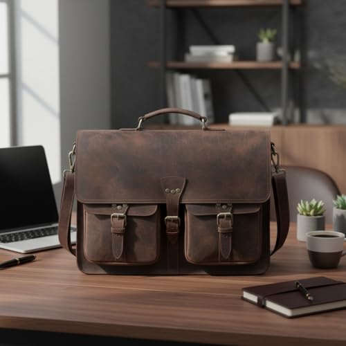 Bolso mensajero vintage de cuero para hombre y mujer miniatura 3