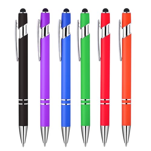 6Pcs Retractable Ballpoint Pens, 2 in 1 Ballpoint Pen with Stylus Tip, Metal Stylus Pens for Touch Screens, 1.0mm Black Ink Ballpoint Smooth Writing Pens for Women Men School Office Supplies