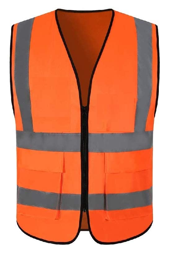 TheMujtaba High Visibility Reflective Safety Zipper Polyester Fabric Jacket With 2 Pockets (2", Orange, Grey Reflector) orange jacket (B0BTDB49XZ) Amazon Price History, Amazon Price Tracker